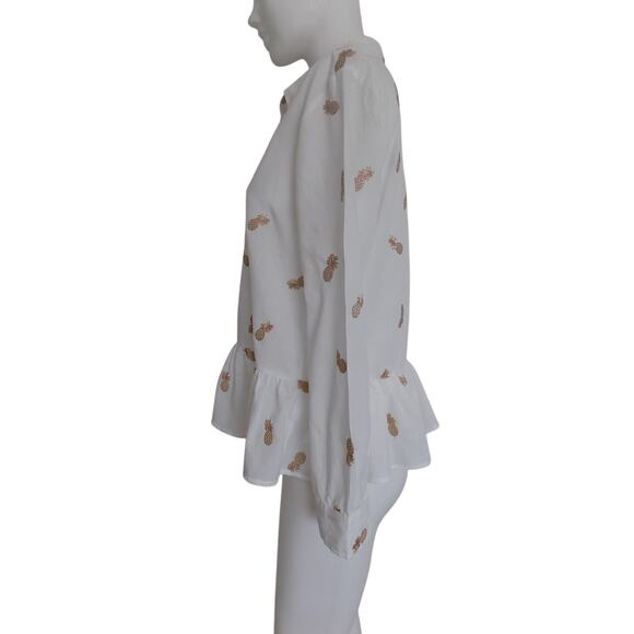 DKNY peplum blouse long sleeve embroidered pineapples size Small NEW - Picture 5 of 12